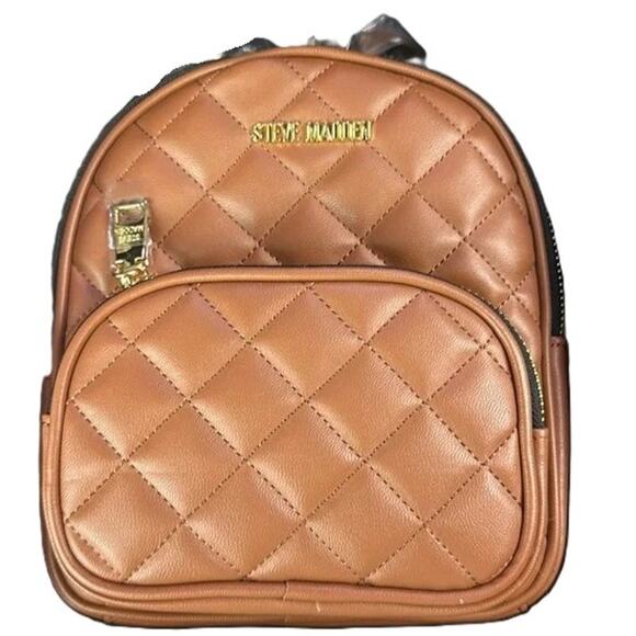 Steve Madden Cognac Faux Leather Quilted Tassel Mini Backpack - Picture 5 of 5